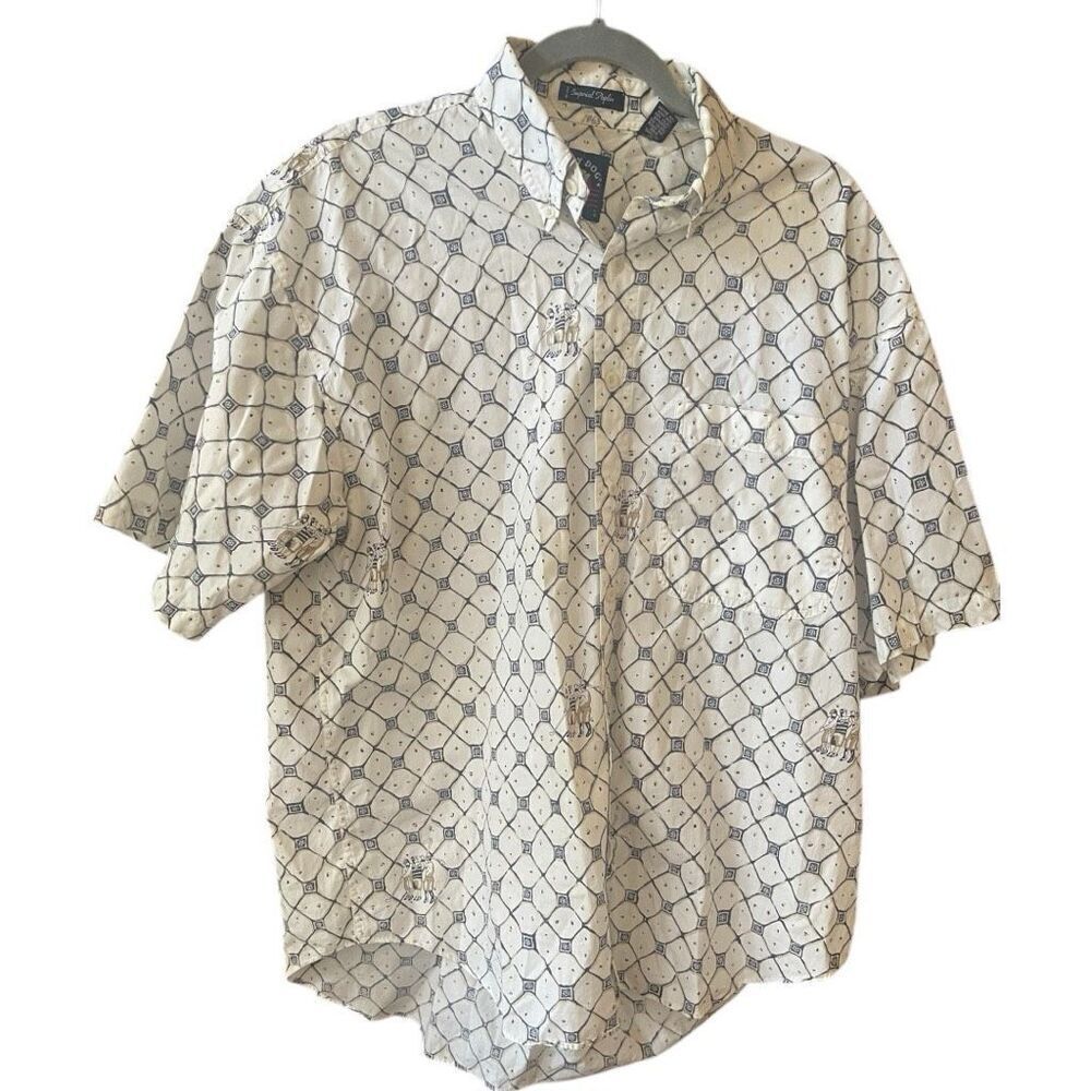 Men’s Salty Dog Cream Abstract Short Sleeve Button Down Shirt Size Large